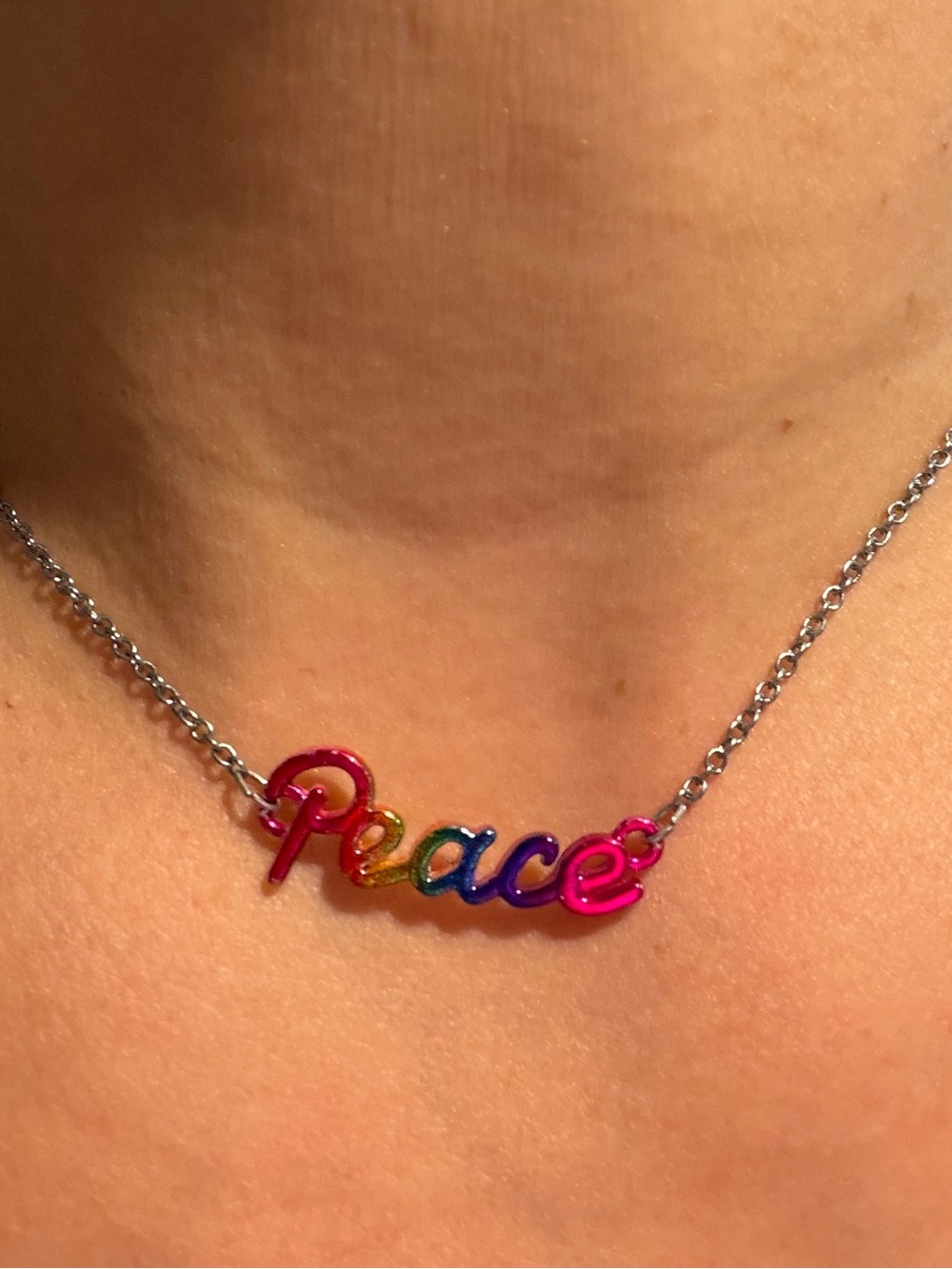Peace Rainbow Script Necklace - Colorful Enamel Pendant